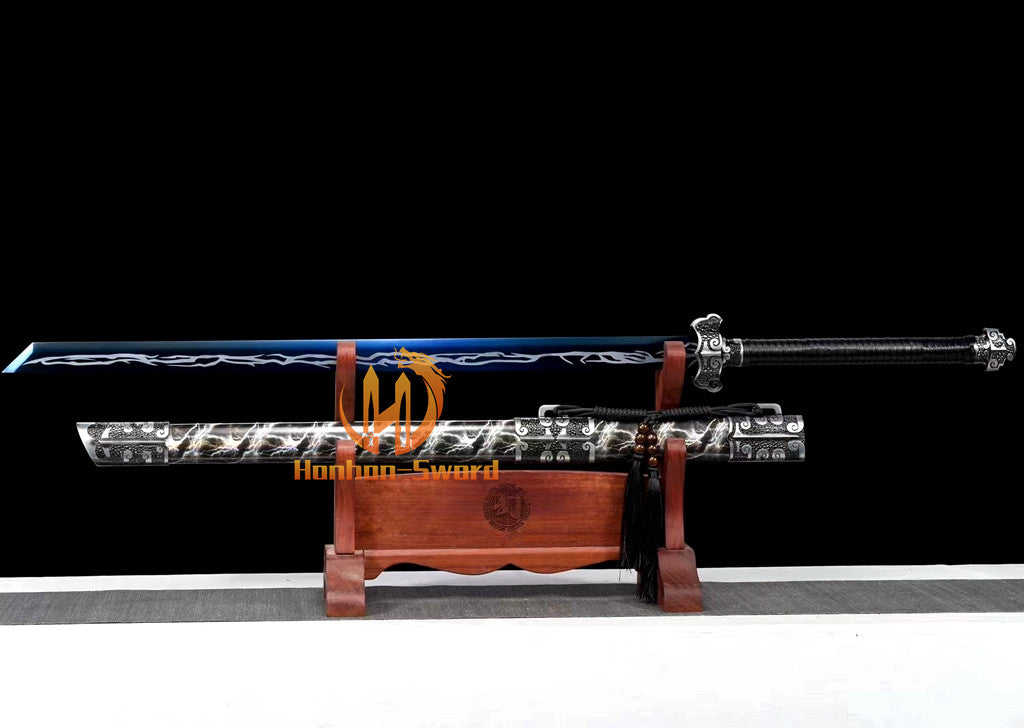 1095 Kohlenstoffstahl Katana Blaue Klinge Japanisches Samurai-Schwert Full Tang Schwarz 
