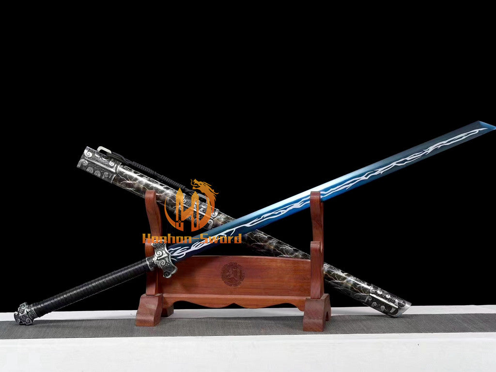 1095 Kohlenstoffstahl Katana Blaue Klinge Japanisches Samurai-Schwert Full Tang Schwarz 