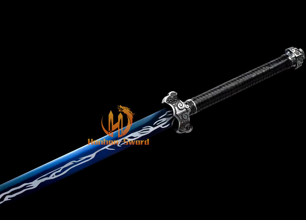 1095 Kohlenstoffstahl Katana Blaue Klinge Japanisches Samurai-Schwert Full Tang Schwarz 