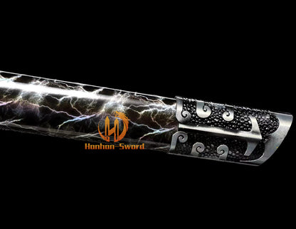1095 Kohlenstoffstahl Katana Blaue Klinge Japanisches Samurai-Schwert Full Tang Schwarz 