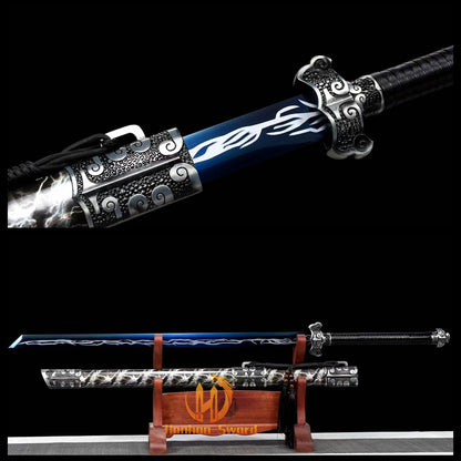 1095 Kohlenstoffstahl Katana Blaue Klinge Japanisches Samurai-Schwert Full Tang Schwarz 