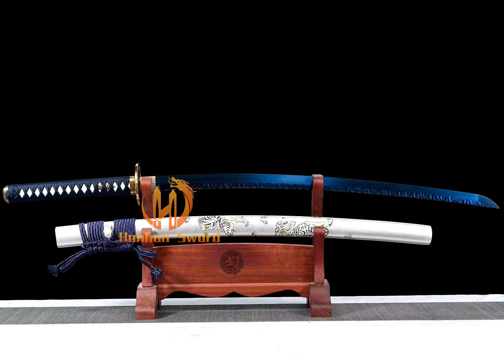 1095 High Carbon Steel Blue Treated Japanese Katana Samurai Sword Full Tang For Battle