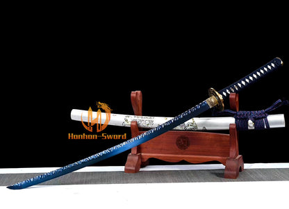 1095 High Carbon Steel Blue Treated Japanese Katana Samurai Sword Full Tang For Battle