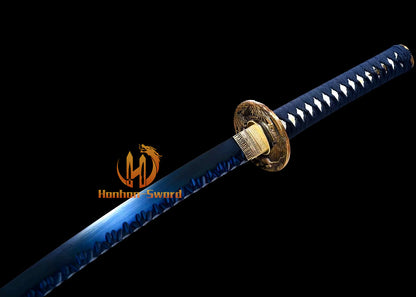 1095 High Carbon Steel Blue Treated Japanese Katana Samurai Sword Full Tang For Battle