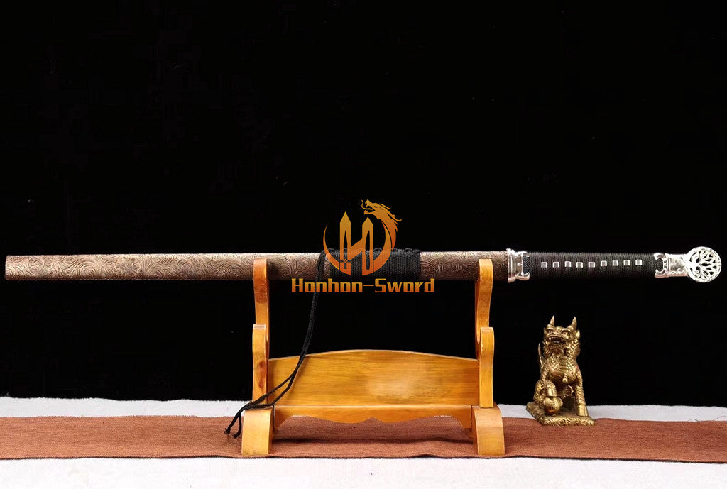 1095 Kohlenstoffstahl Katana Blaue Klinge Japanisches Samurai-Schwert Full Tang Schwarz 