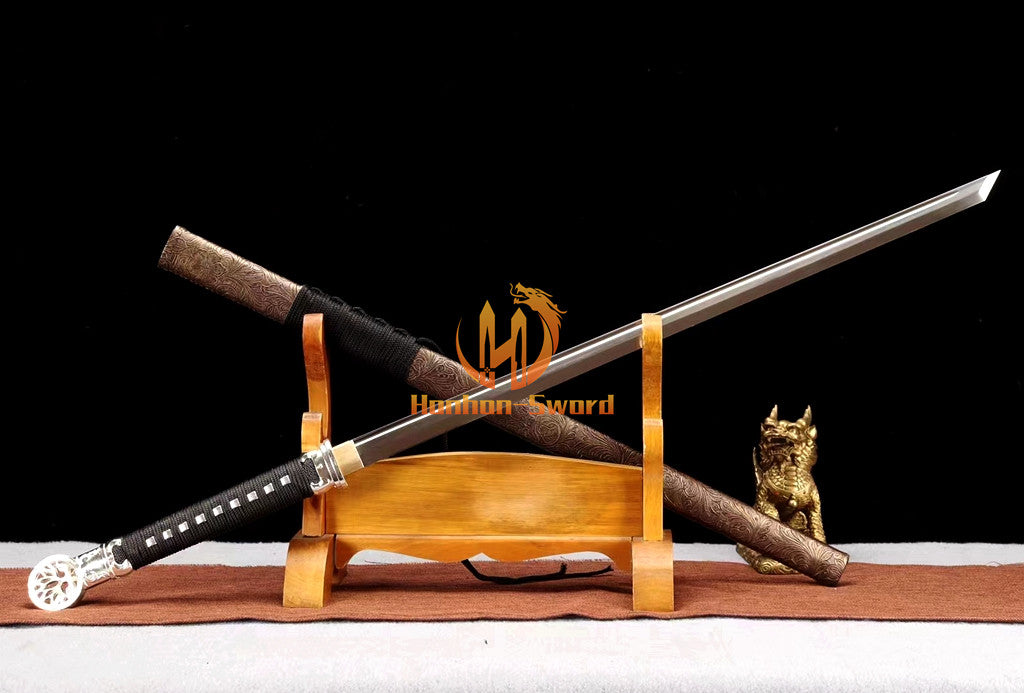 1095 Kohlenstoffstahl Katana Blaue Klinge Japanisches Samurai-Schwert Full Tang Schwarz 