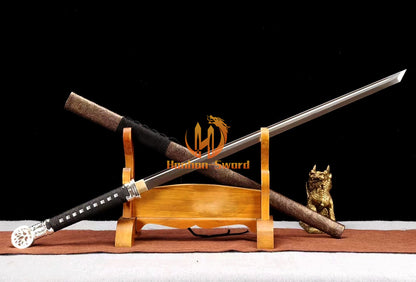 1095 Kohlenstoffstahl Katana Blaue Klinge Japanisches Samurai-Schwert Full Tang Schwarz 