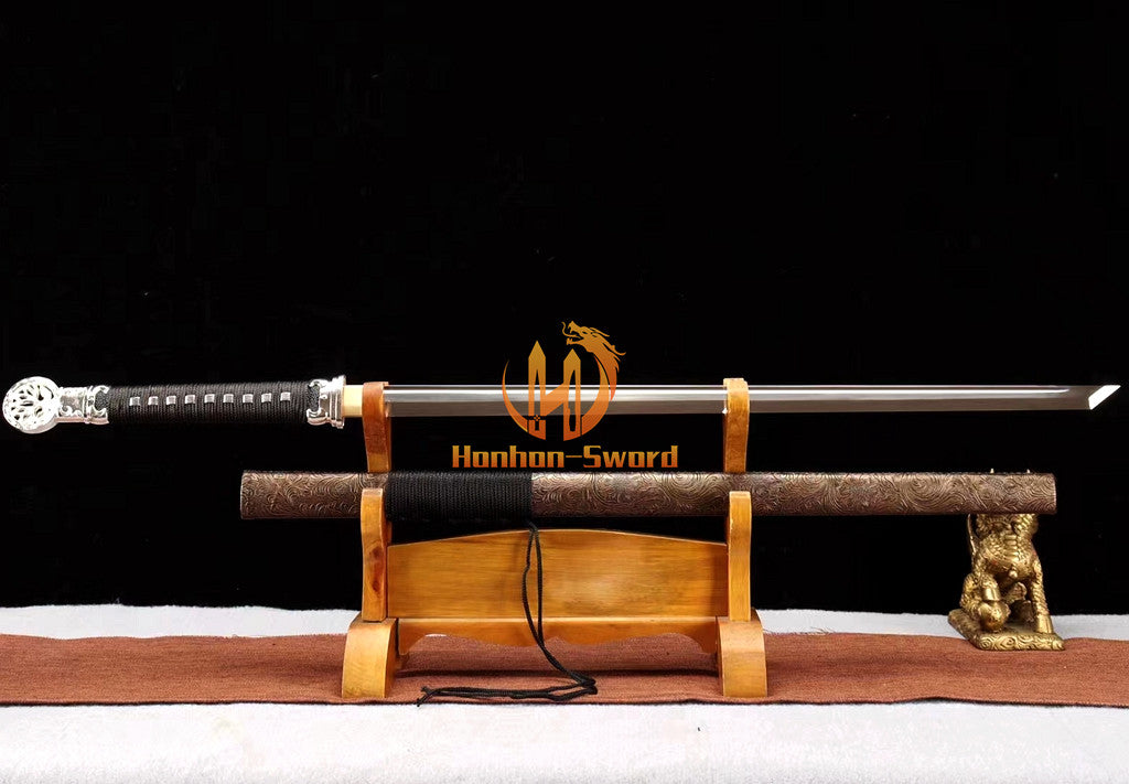 1095 Kohlenstoffstahl Katana Blaue Klinge Japanisches Samurai-Schwert Full Tang Schwarz 