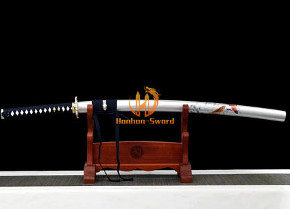 1095 Kohlenstoffstahl Katana Blaue Klinge Japanisches Samurai-Schwert Full Tang Schwarz 