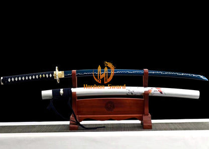 1095 Kohlenstoffstahl Katana Blaue Klinge Japanisches Samurai-Schwert Full Tang Schwarz 
