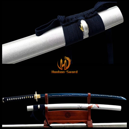 1095 Kohlenstoffstahl Katana Blaue Klinge Japanisches Samurai-Schwert Full Tang Schwarz 