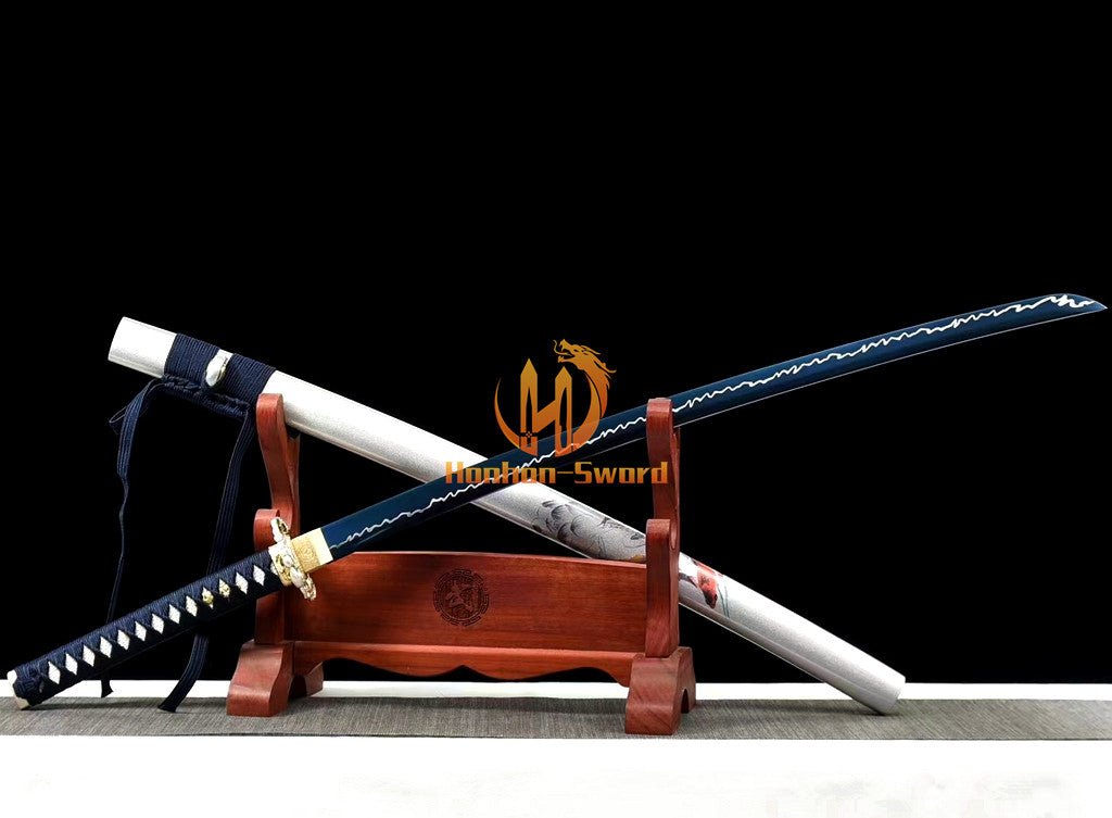 1095 Kohlenstoffstahl Katana Blaue Klinge Japanisches Samurai-Schwert Full Tang Schwarz 