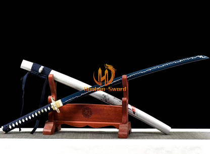 1095 Kohlenstoffstahl Katana Blaue Klinge Japanisches Samurai-Schwert Full Tang Schwarz 