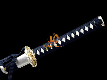 1095 Kohlenstoffstahl Katana Blaue Klinge Japanisches Samurai-Schwert Full Tang Schwarz 