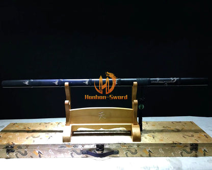 1095 Kohlenstoffstahl Katana Blaue Klinge Japanisches Samurai-Schwert Full Tang Schwarz 