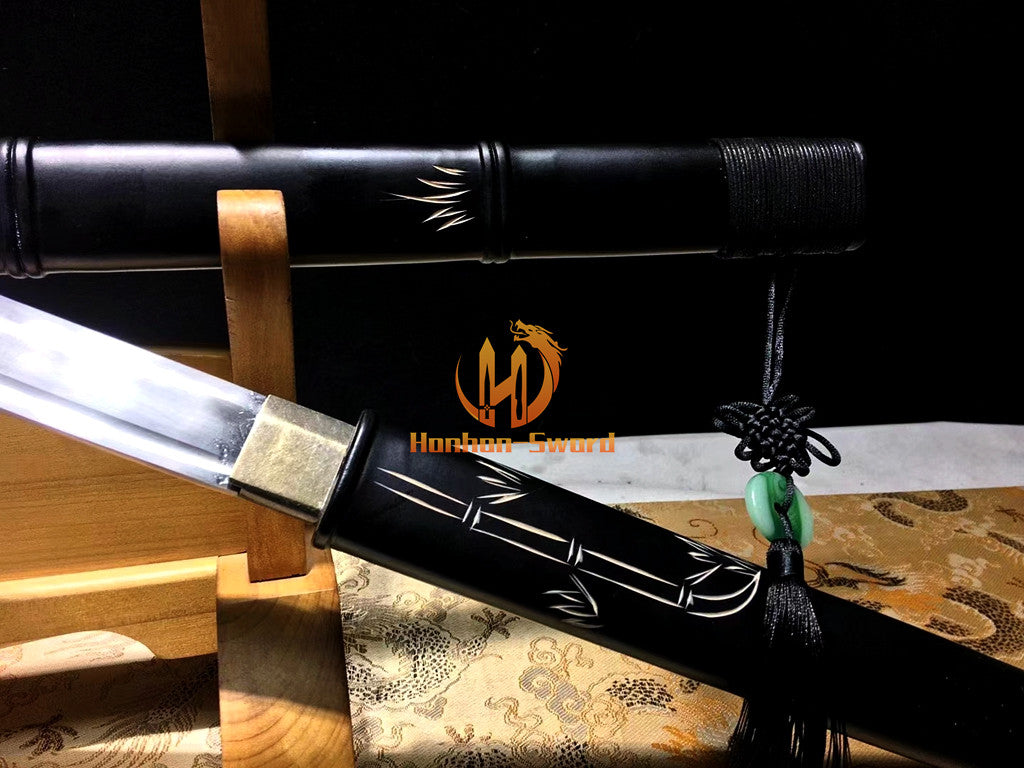 1095 Kohlenstoffstahl Katana Blaue Klinge Japanisches Samurai-Schwert Full Tang Schwarz 
