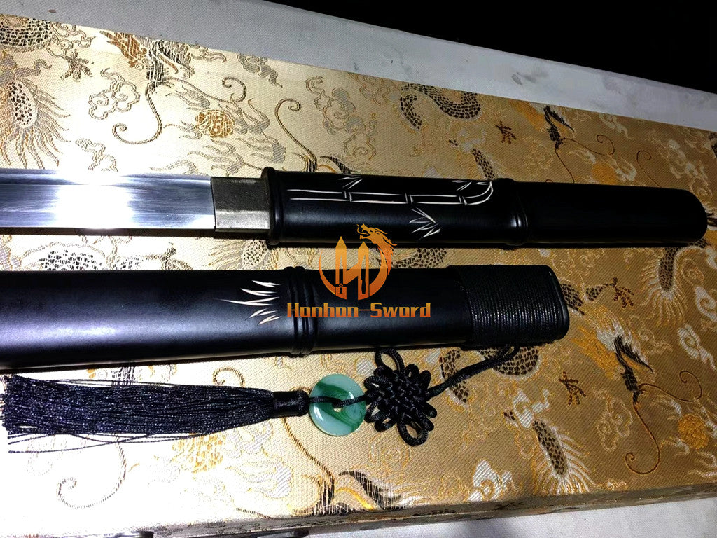 1095 Kohlenstoffstahl Katana Blaue Klinge Japanisches Samurai-Schwert Full Tang Schwarz 