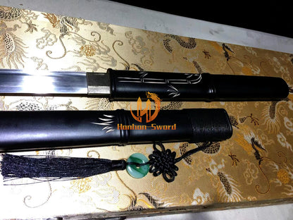 1095 Kohlenstoffstahl Katana Blaue Klinge Japanisches Samurai-Schwert Full Tang Schwarz 