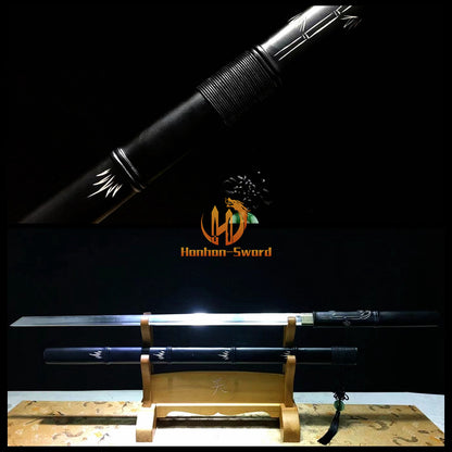 1095 Kohlenstoffstahl Katana Blaue Klinge Japanisches Samurai-Schwert Full Tang Schwarz 