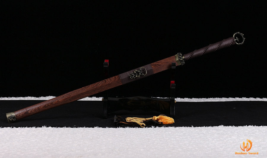 High Quality Damascus Folded Steel Han Dao 环首刀 Chinese Sword Rosewood Sheath