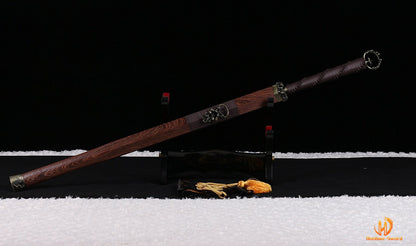 High Quality Damascus Folded Steel Han Dao 环首刀 Chinese Sword Rosewood Sheath