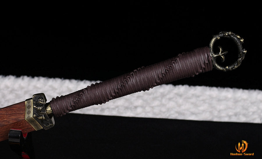 High Quality Damascus Folded Steel Han Dao 环首刀 Chinese Sword Rosewood Sheath