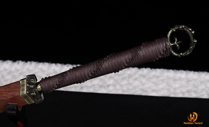 High Quality Damascus Folded Steel Han Dao 环首刀 Chinese Sword Rosewood Sheath