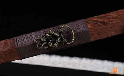 High Quality Damascus Folded Steel Han Dao 环首刀 Chinese Sword Rosewood Sheath