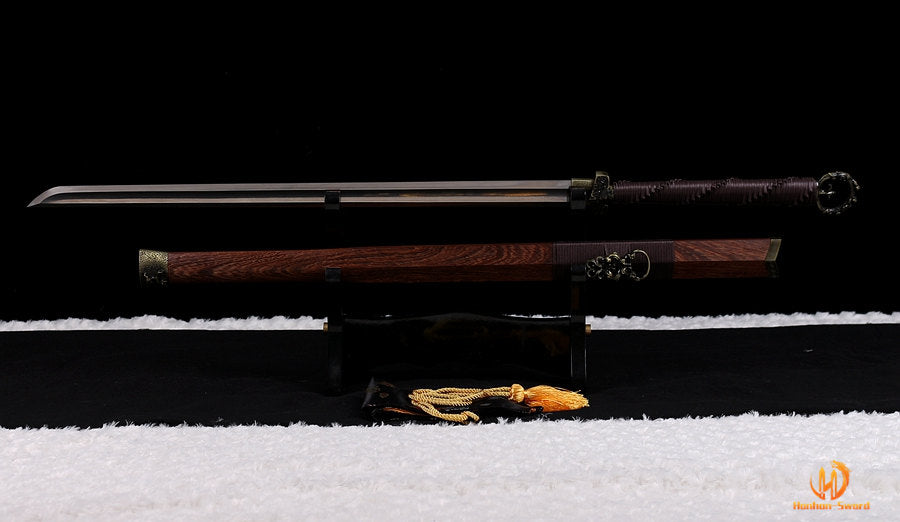 High Quality Damascus Folded Steel Han Dao 环首刀 Chinese Sword Rosewood Sheath
