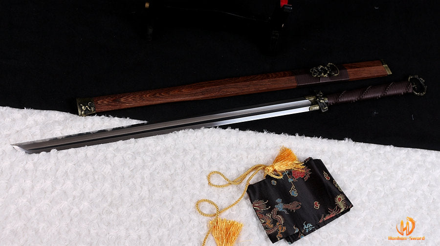 High Quality Damascus Folded Steel Han Dao 环首刀 Chinese Sword Rosewood Sheath