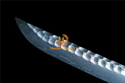 40" Damascus Folded Steel Katana Hammering Pattern Japanese Samurai Sword Battle Ready Blue