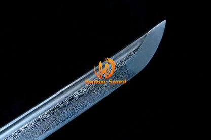 Hand Forge Damascus Folded Steel Katana Japanese Samurai Sword Sharp All Black