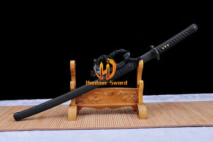 Hand Forge Damascus Folded Steel Katana Japanese Samurai Sword Sharp All Black