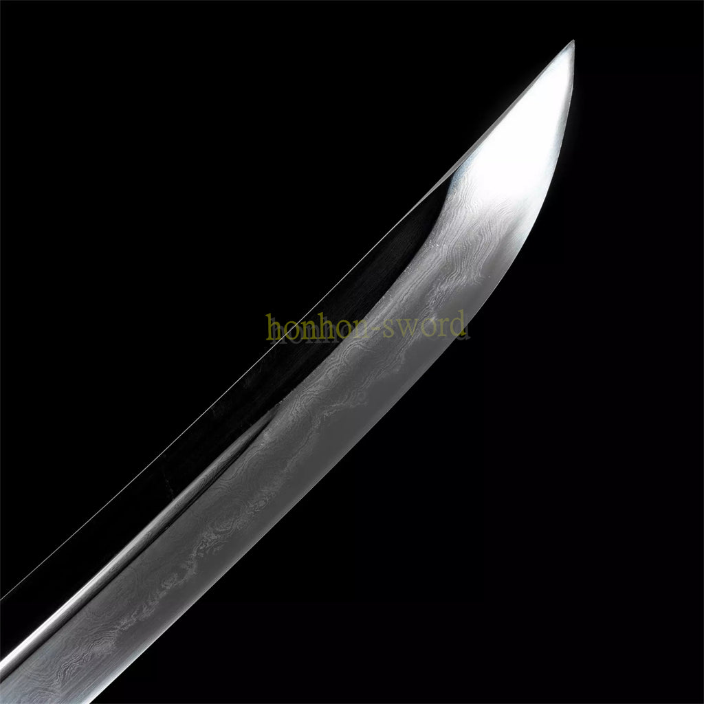 Japanisches Samurai-Schwert Katana aus schwarzem gefaltetem Stahl, Full Tang, handgefertigt, scharfe Klinge, schwarz 
