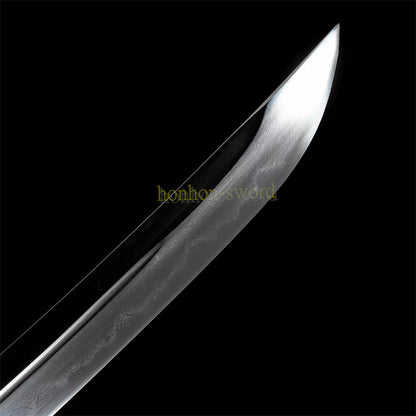 Japanisches Samurai-Schwert Katana aus schwarzem gefaltetem Stahl, Full Tang, handgefertigt, scharfe Klinge, schwarz 