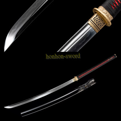 47" Damascus Folded Steel Clay Tempered Nagamaki Japanese Samurai Sword for Battle Rayskin Saya Black