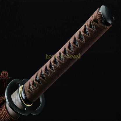 Handmade Damascus Folded Steel Red Blade Japanese Katana Samurai Sword Full Tang