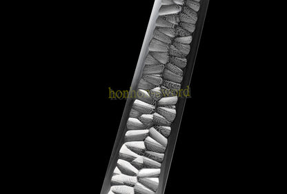 Handgeschmiedetes japanisches Samurai-Schwert Katana aus Damaszener-Faltstahl, scharf, ganz in Schwarz 