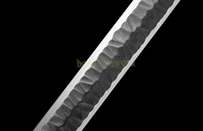 Handgeschmiedetes japanisches Samurai-Schwert Katana aus Damaszener-Faltstahl, scharf, ganz in Schwarz 