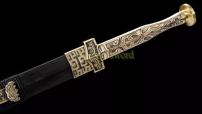 Handgeschmiedetes japanisches Samurai-Schwert Katana aus Damaszener-Faltstahl, scharf, ganz in Schwarz 