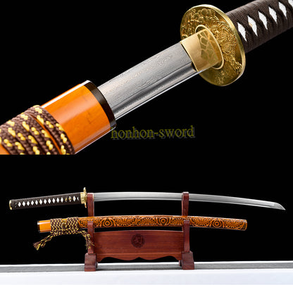 Épée de samouraï japonaise en acier plié noir, katana, lame tranchante faite à la main, noire 