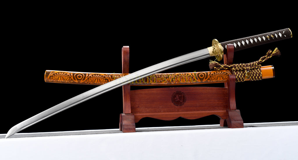Épée de samouraï japonaise en acier plié noir, katana, lame tranchante faite à la main, noire 