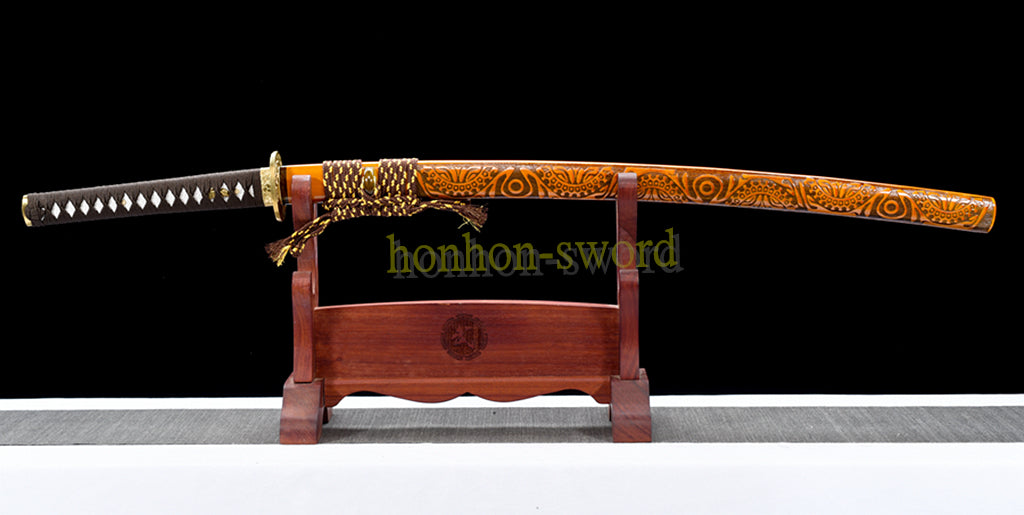 Épée de samouraï japonaise en acier plié noir, katana, lame tranchante faite à la main, noire 