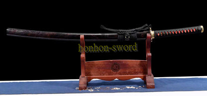Épée de samouraï japonaise en acier plié noir, katana, lame tranchante faite à la main, noire 