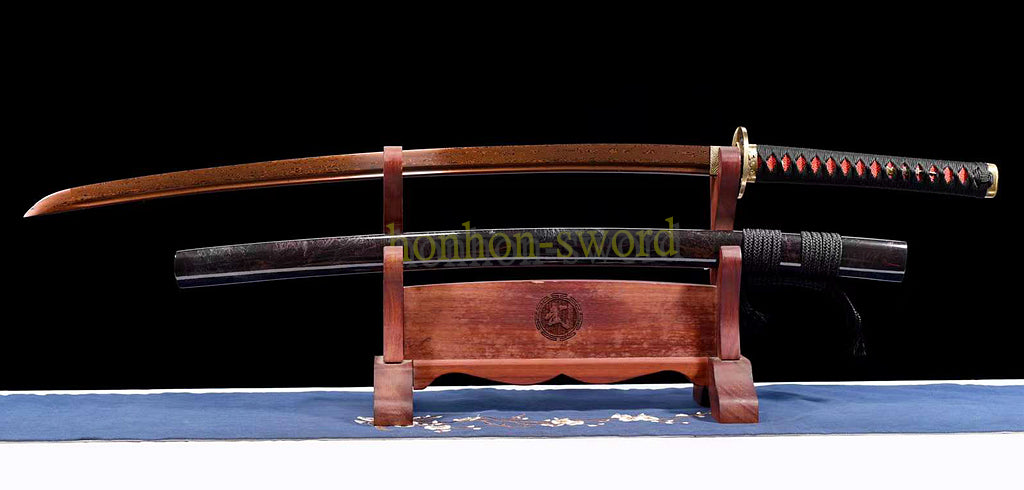 Épée de samouraï japonaise en acier plié noir, katana, lame tranchante faite à la main, noire 