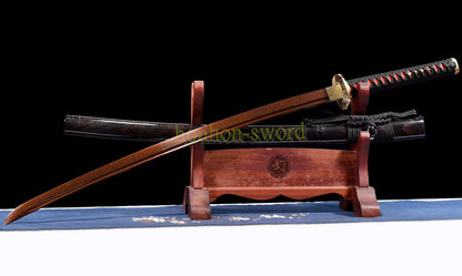 Épée de samouraï japonaise en acier plié noir, katana, lame tranchante faite à la main, noire 