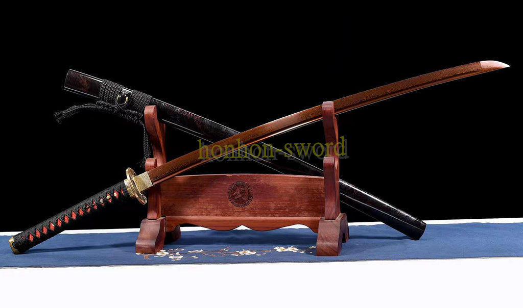 Épée de samouraï japonaise en acier plié noir, katana, lame tranchante faite à la main, noire 