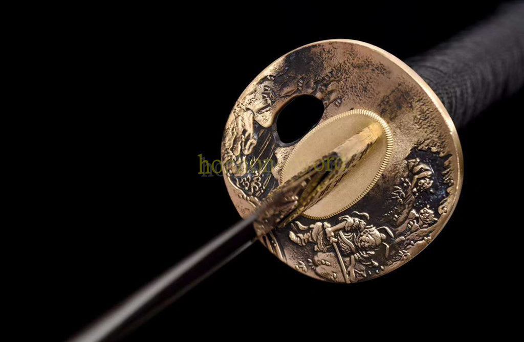 Épée de samouraï japonaise en acier plié noir, katana, lame tranchante faite à la main, noire 