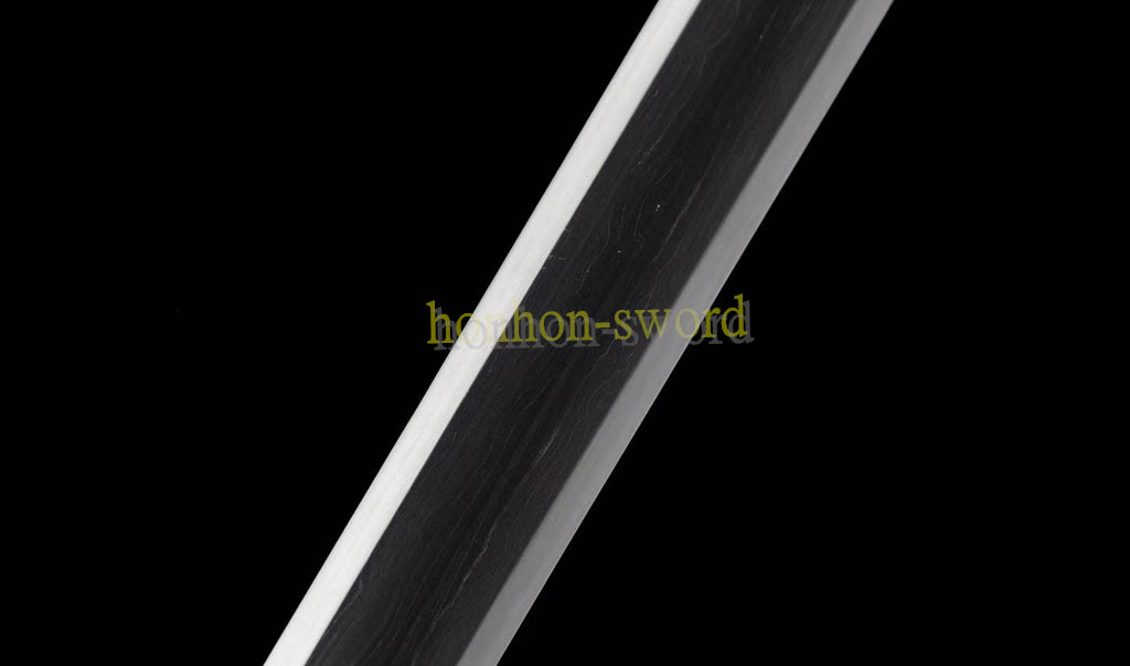 Japanisches Samurai-Schwert Katana aus schwarzem gefaltetem Stahl, Full Tang, handgefertigt, scharfe Klinge, schwarz 