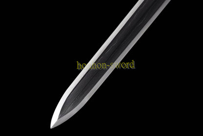 High Quality Self-refined Folded Steel Qing Jian 剑 Chinese Sword Brass Fitting Rayskin Black